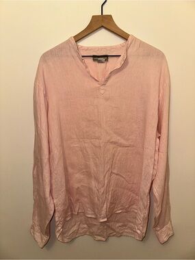 Weekendz Off 100% Linen Blush Pink Tunic Blouse Top